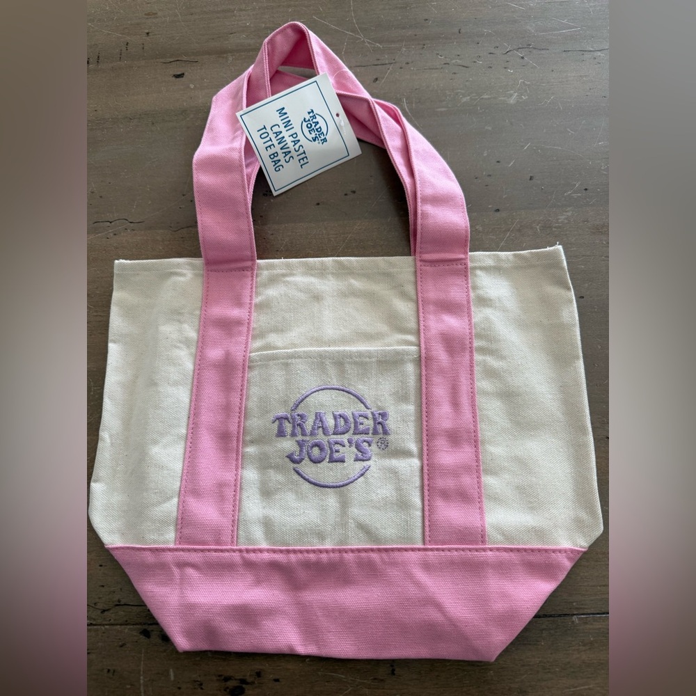 NWT Trader Joe’s Pink and Cream Mini Tote Bag. - Picture 2 of 3